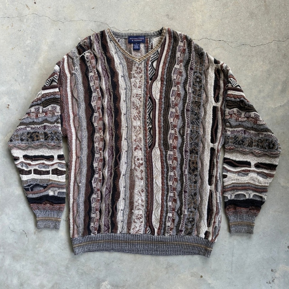 Vintage Roundtree And Yorke Coogi Style 3D Knit Textured Sweater Size XL